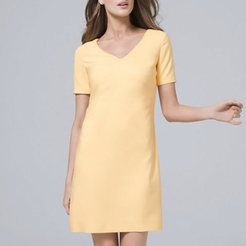 White House Black Market Yellow V-Neck Short Sleeve Mini Dress